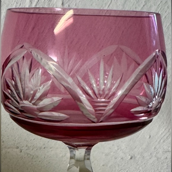 Vintage Cranberry Cut-to-Clear Crystal Wine Goblet: F.X. Nachtmann - Picture 4 of 6
